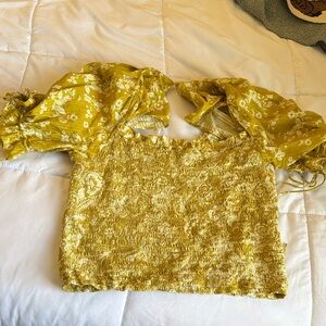 Anthropologie Yellow Floral Smocked Blouse